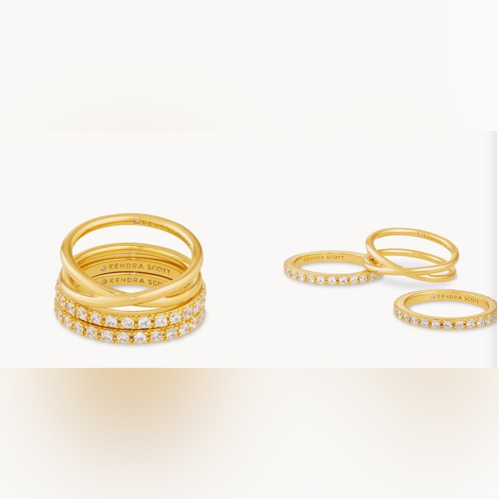 Livy Gold Rings Set of 3 in White Crystal